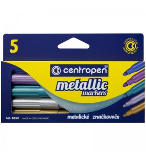 CENTROPEN Набор маркеров для декорирования Metallic Markers 5 цветов, металлик, пулевидные, линия 2-3 мм