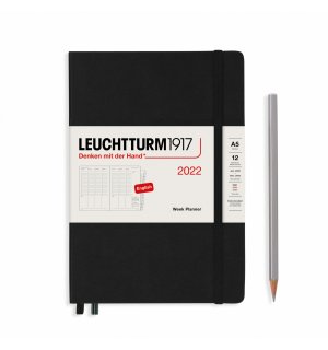 Leuchtturm1917 Еженедельник на 2022 год, неделя на развороте (вертикальный) Black Medium