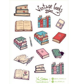 Vintage Books. Лист виниловых наклеек А5