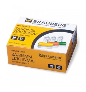 BRAUBERG Зажимы-бульдоги для бумаг, комплект 10 шт., 25 мм, на 60 л., картонная коробка