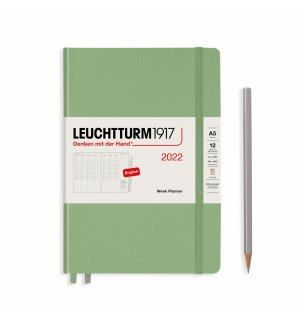 Leuchtturm1917 Еженедельник на 2022 год, неделя на развороте (вертикальный) Muted Colours Sage (пастельный зеленый) Medium