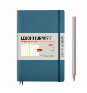 Leuchtturm1917 Ежемесячник-блокнот на 2022 год (на 16 месяцев) Rising Colours Stone Blue Soft Cover (синий камень) B6+