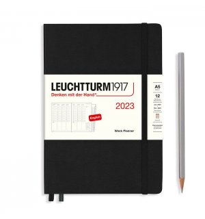 Leuchtturm1917 Еженедельник на 2023 год, неделя на развороте (вертикальный) Black (черный) Medium