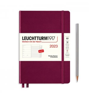 Leuchtturm1917 Еженедельник-блокнот на 2023 год, неделя на странице, Port Red (винный) Medium