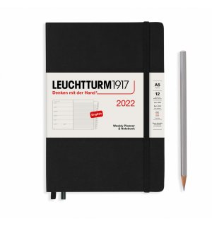 Leuchtturm1917 Еженедельник-блокнот на 2022 год, неделя на странице, черный Medium