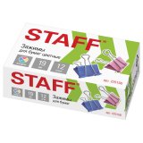 STAFF Зажимы для бумаг, комплект 12 шт, 19 мм, на 60 л., цветные, в картонной коробке