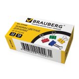BRAUBERG Зажимы для бумаг, комплект 12 шт., 15 мм, на 45 л., цветные, в картонной коробке