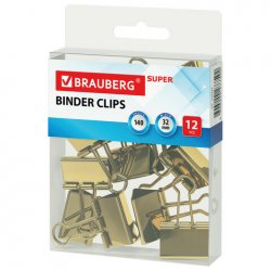 BRAUBERG Зажимы для бумаг EXTRA, 12 шт., 32 мм, на 140 л., золотистые